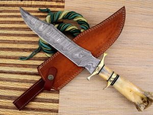 New Hand Made Damascus Forge Damascus Steel Survival Hunting Bowie Knife Fixed Blade