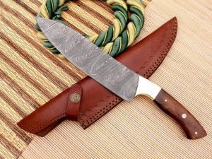 New Hand Made Heavy Duty Damascus Chef Knife with Leather