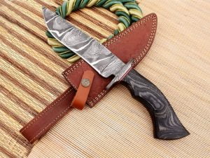 Custom Hand Made Damascus Hunting Bowie Knife With Leather Sheath